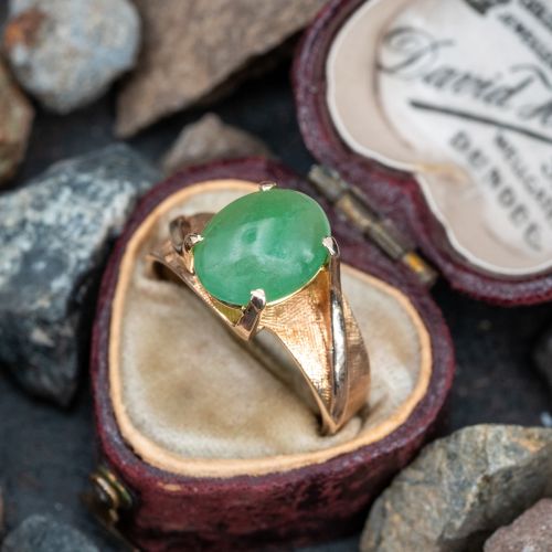 Oval Cut Jade Ring 14K Yellow Gold