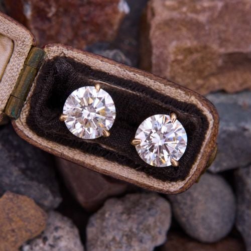 Claw Prong Martini Diamond Stud Earrings 14K Yellow Gold