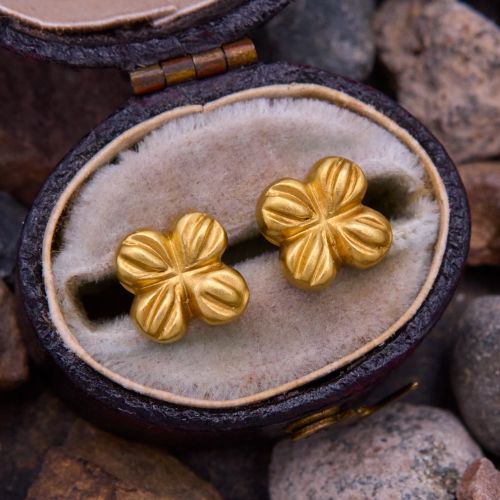 Matte Gold Flower Stud Earrings 18K Yellow Gold