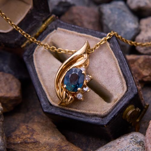 Oval Sapphire Pendant Necklace 14K Yellow Gold