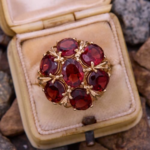 Oval Garnet Cluster Ring  Yellow Gold