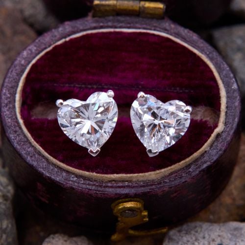 Heart Diamond Stud Earrings 14K White Gold GIA