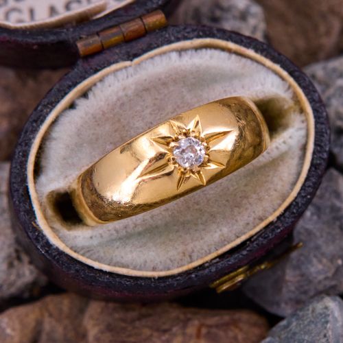 Antique Old European Diamond Solitaire Ring 18K Yellow Gold