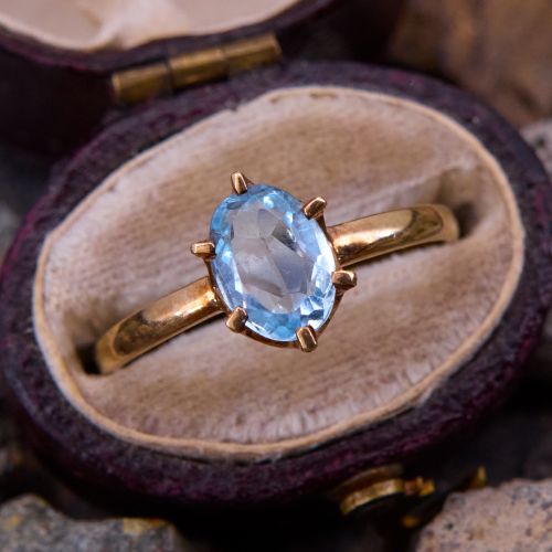 Oval Aquamarine Solitaire Ring Yellow Gold