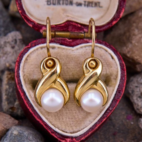 Freshwater Button Pearl Drop Earrings 14K Yellow Gold