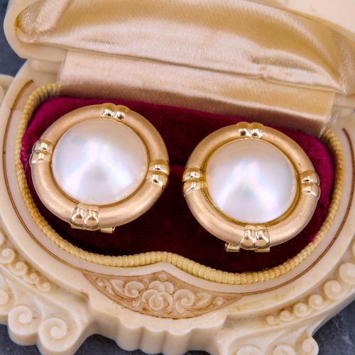 Round Mabé Pearl Earrings 14K Yellow Gold