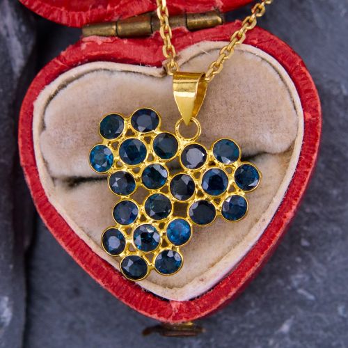 Blue Sapphire Cluster Pendant Necklace 18K/ 14K Yellow Gold