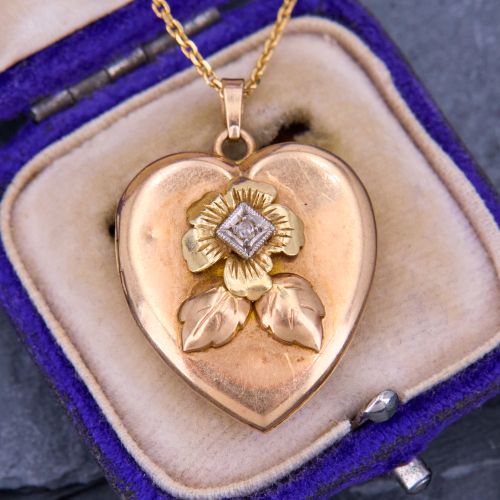 Rose Cut Diamond Heart Locket Necklace Yellow Gold