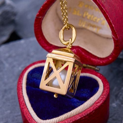 Italian Caged Pearl Pendant Necklace 14K/ 18K Yellow Gold