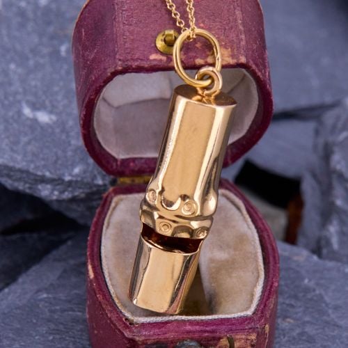 Antique Whistle Pendant Necklace 14K Yellow Gold
