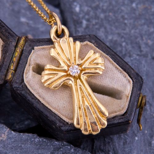 Diamond Cross Pendant Necklace 14K Yellow Gold