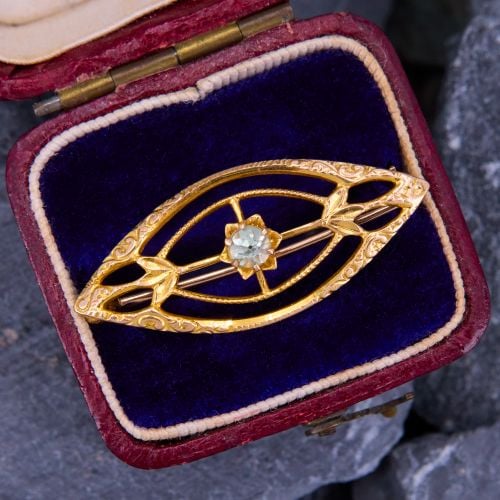 Delicate Grey Sapphire Brooch Pin Yellow Gold