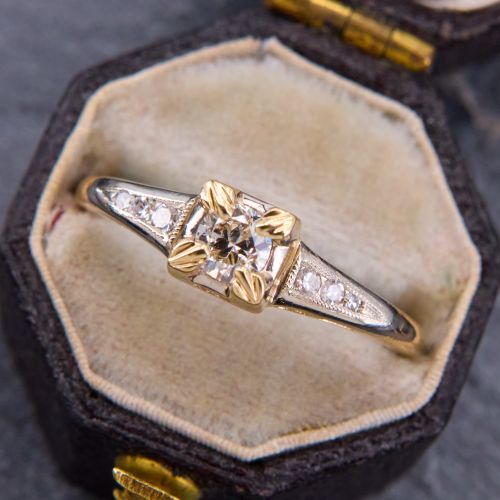 Vintage Transitional Cut Diamond Engagement ring 14K Yellow Gold