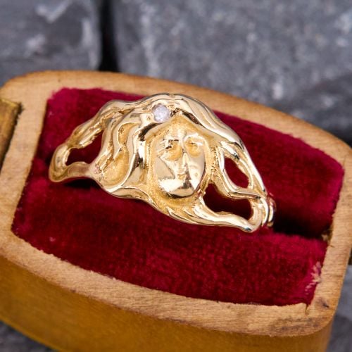 Flowing Art Nouveau Style Woman Ring 14K Yellow Gold