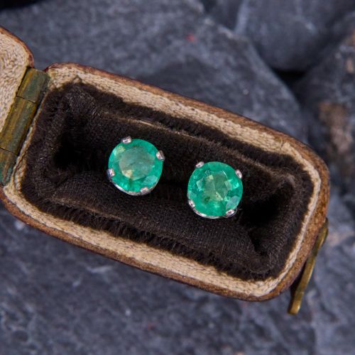 Viridescent Round Emerald Earrings 14K White Gold