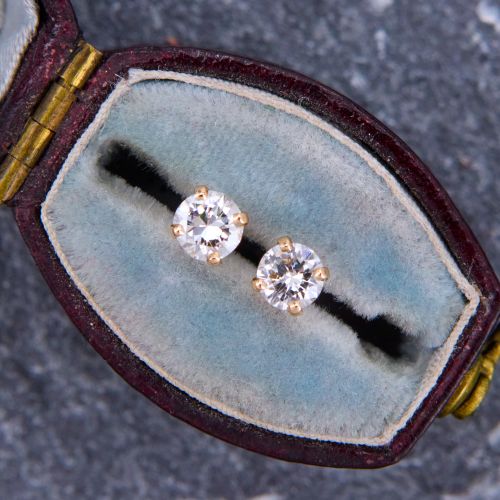 .38 Carat Round Diamond Stud Earrings 14K Yellow Gold