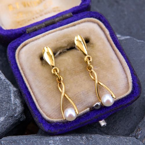 Twisted Pearl Drop Earrings 14K Yellow Gold