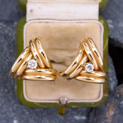 Triangle Motif Diamond Earrings 14K Yellow Gold