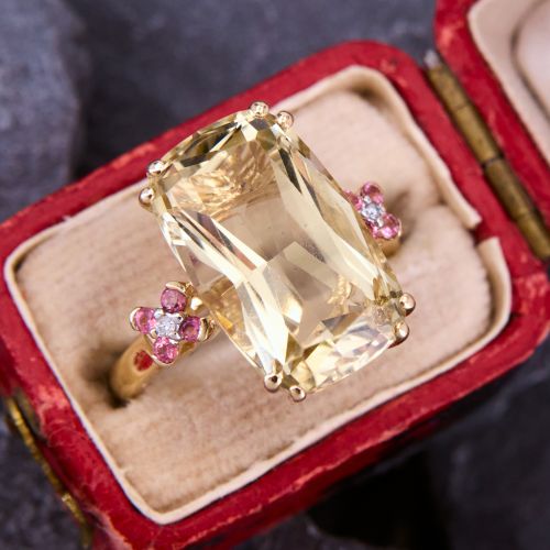 Elegant Citrine & Tourmaline Ring 14K Yellow Gold