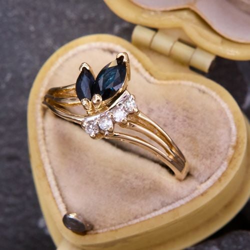 Sweet Marquise Sapphire & Diamond Ring 14K Yellow Gold