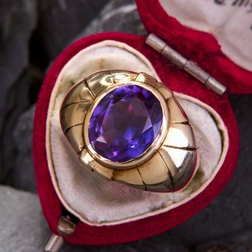 Vintage Lab Created Color Change Sapphire Ring 14K Yellow Gold