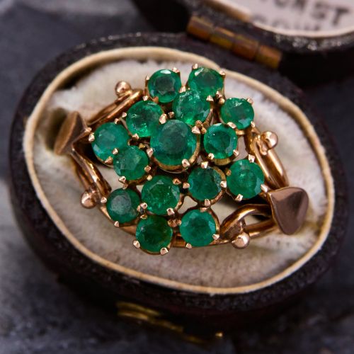 Vintage Flirty Tiered Emerald  Ring 14K Yellow Gold
