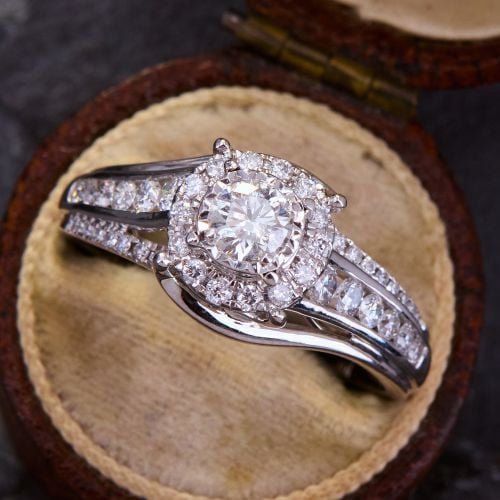 Swirling Diamond Engagement Ring White Gold
