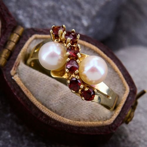 Alluring Garnet & Saltwater Akoya Pearl Ring 14K Yellow Gold