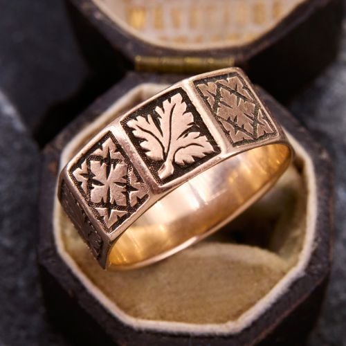 Antique Geometric Engraved Band Ring Rose Gold, Size 5.25