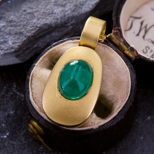 Oval Cabochon Emerald Pendant Necklace 18K/ 14K Yellow Gold