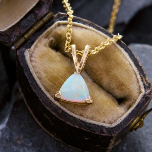 Petite Triangular Opal Pendant Necklace 14K Yellow Gold