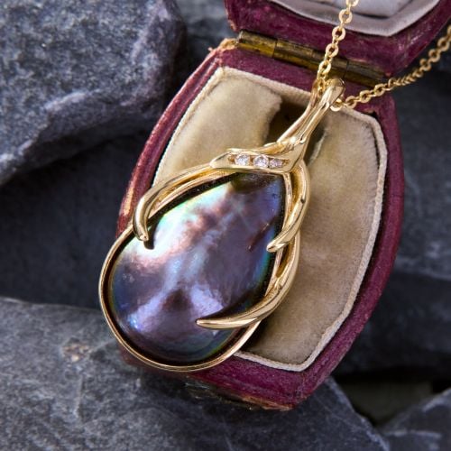 Iridescent Mother Of Pearl Enhancer Pendant Necklace 14K Yellow Gold