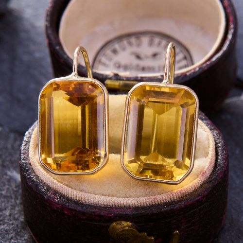 Bezel Set Citrine Drop Earrings 14K Yellow Gold