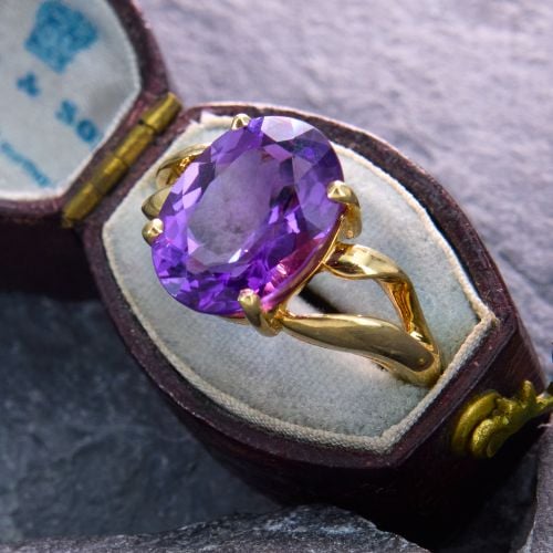 Oval Amethyst Cocktail Ring 14K Yellow Gold