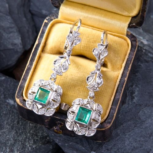 Elegant Diamond & Emerald Earrings White Gold