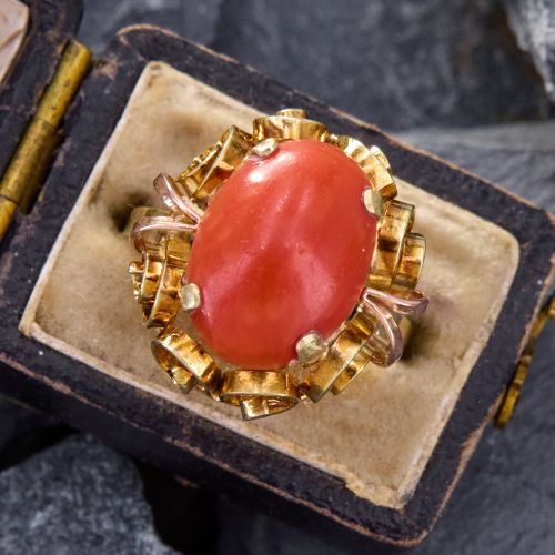 Vintage Austrian Coral Ring 14K Yellow Gold