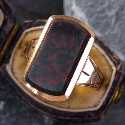 1874 Engraved Bloodstone Ring 14K Yellow Gold
