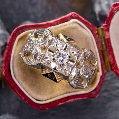 Circa 1972 Vintage 32° Masonic Diamond Ring 14K Yellow & White Gold