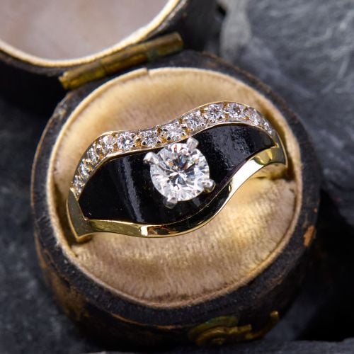 Bernard K Passman Black Coral Diamond Engagement Ring 18K Yellow Gold .50Ct G/VVS2