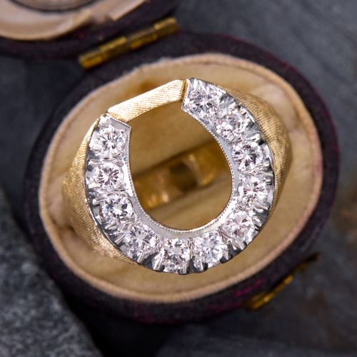 Lucky Horseshoe Men's Diamond Ring 14K Yellow Gold