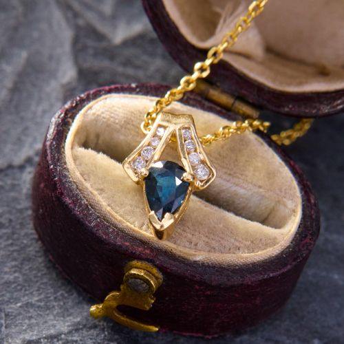 Sweet Diamond & Sapphire Slide Pendant Necklace 14K Yellow Gold