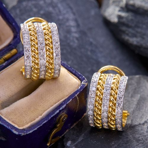Toni Cavelti Clip On Diamond Earrings 18K Yellow Gold & Platinum