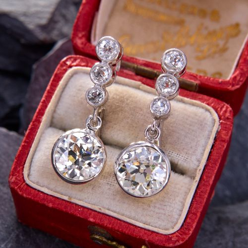 Bright Old European Cut Diamond Drop Earrings Platinum