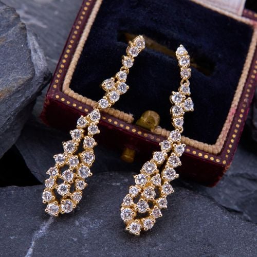 Elegant Dangle Diamond Earrings 14K Yellow Gold