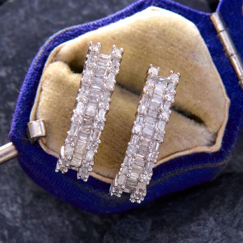 Attractive J Hoop Diamond Earrings 14K White Gold