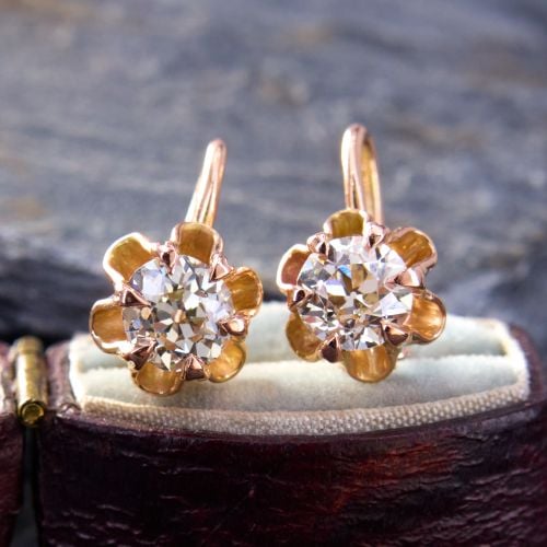 Russian Buttercup Set Diamond Earrings 14K Rose Gold