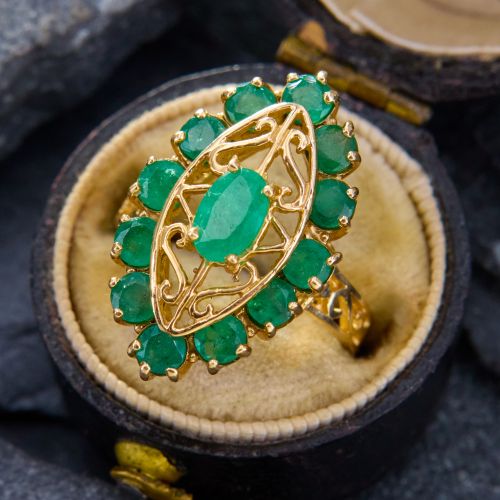 Pierced Navette Emerald Ring 14K Yellow Gold