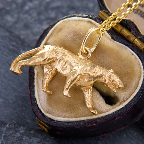 Fierce Tiger Pendant Necklace 14K Yellow Gold