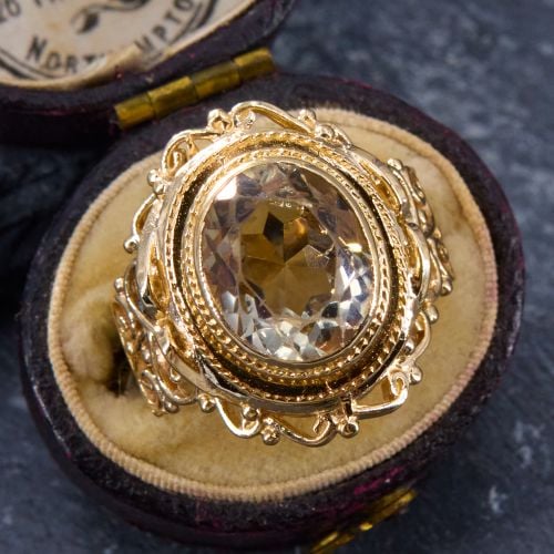 Ornate Smoky Quartz Ring 14K Yellow Gold