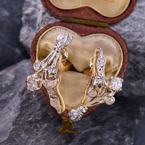 Delicate Diamond Drop Earrings Platinum & 14K Yellow Gold